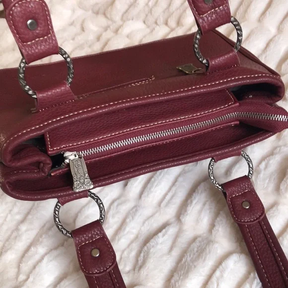 NWT Trinity Ranch Wedtern Tooled Studded Turquoise Shoulder Bag Merlot - Picture 10 of 16